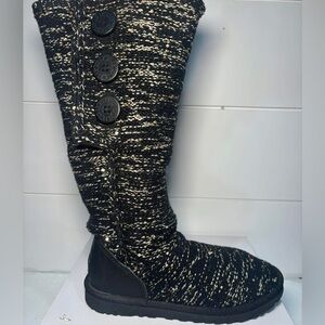 UGG Black and White/Gold Knit Button Boots